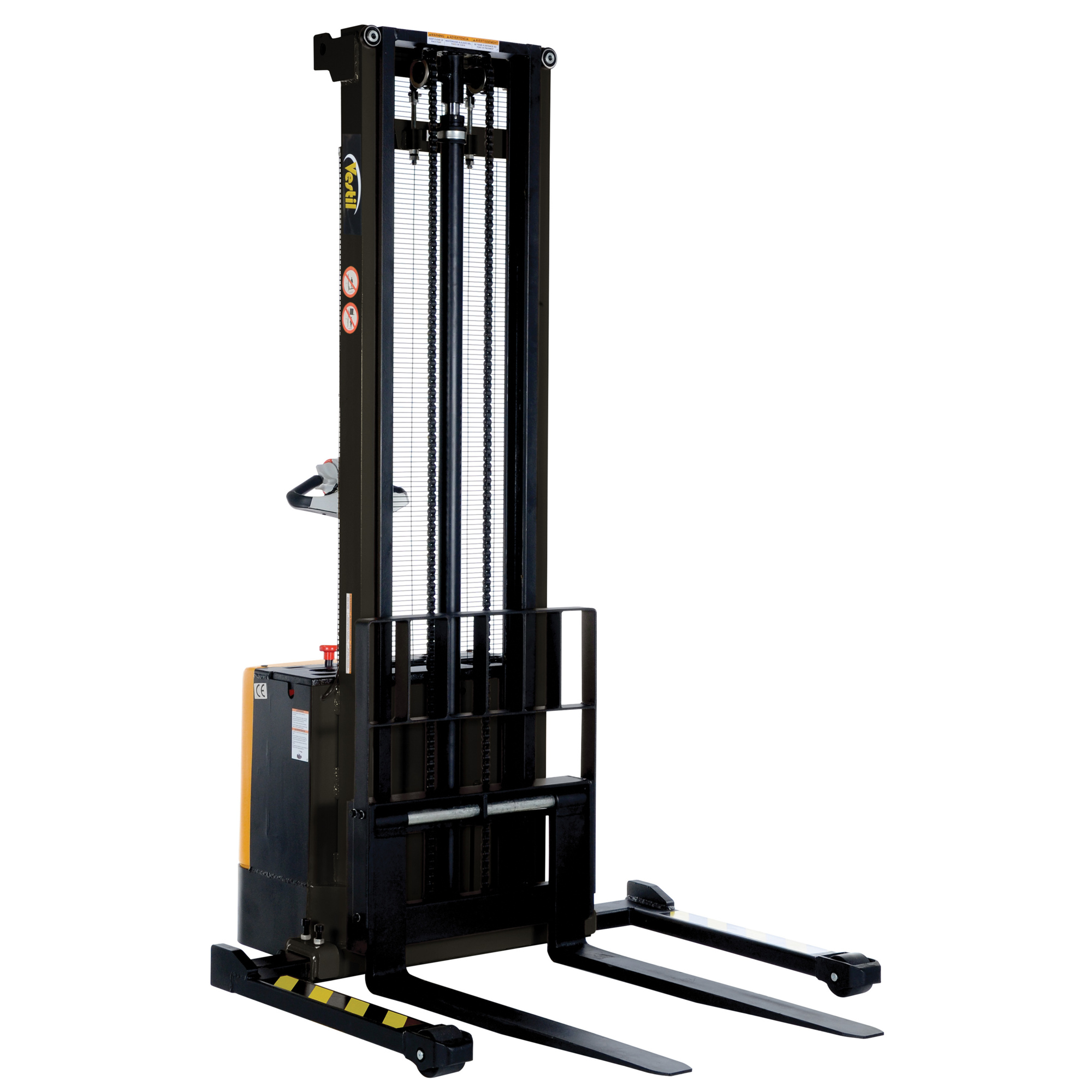 Vestil Steel Adjustable Powered Lift Stacker — 150in. Raised Height, 2000-Lb. Capacity, Black/Yellow, Model# S-150-AA